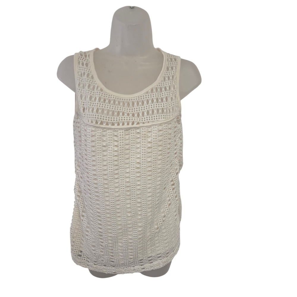 Le‎ Rouge Cream Crochet Lace Sleeveless Tank Top Keyhole Back Small